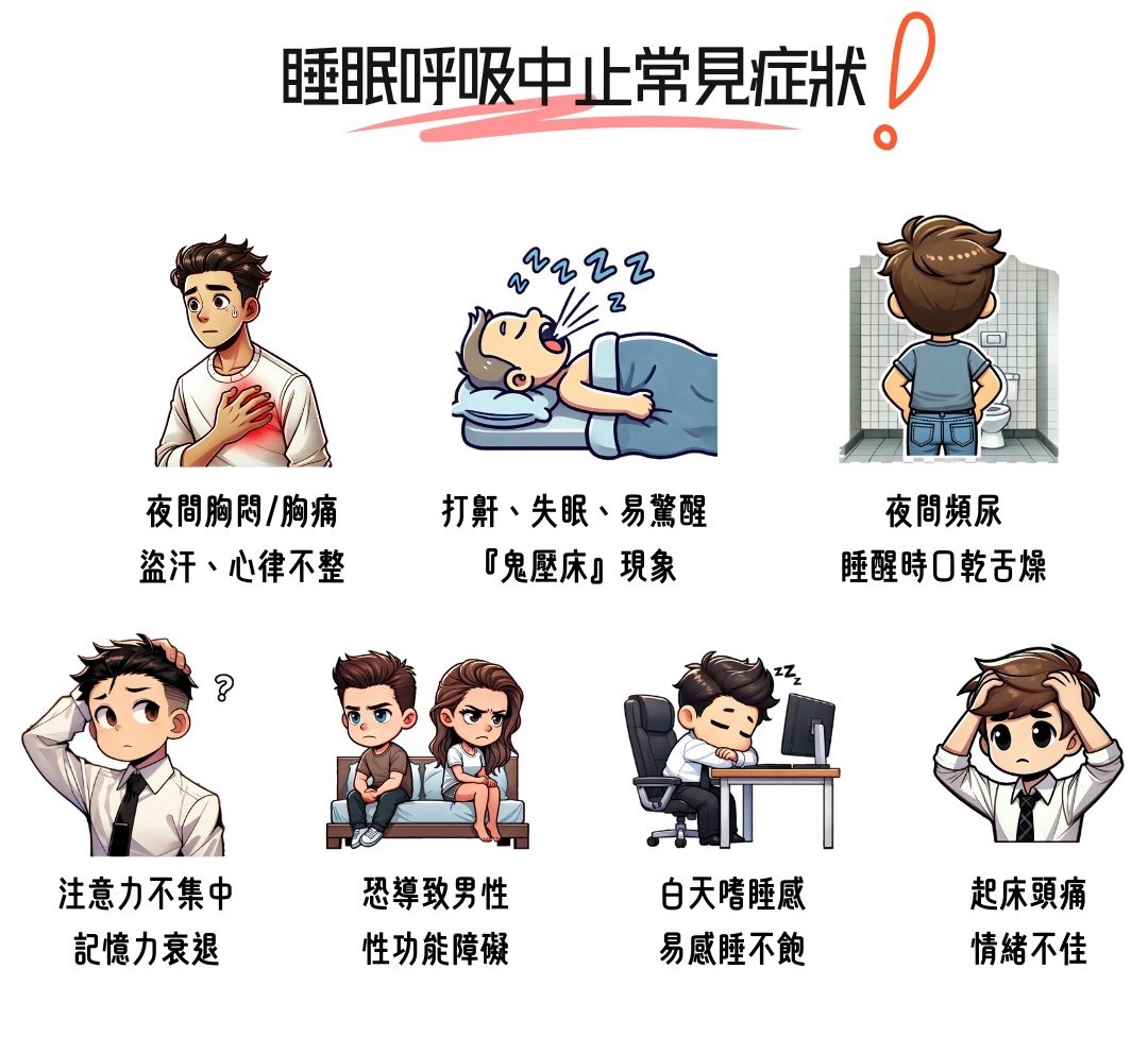 睡眠中止常見的症狀。（圖/嘉基提供）