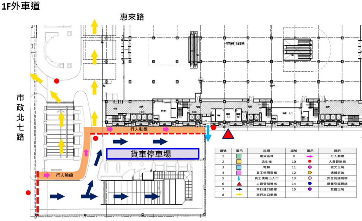 ▲新光三越出入車輛行車動線配置圖。(圖/中市府提供)