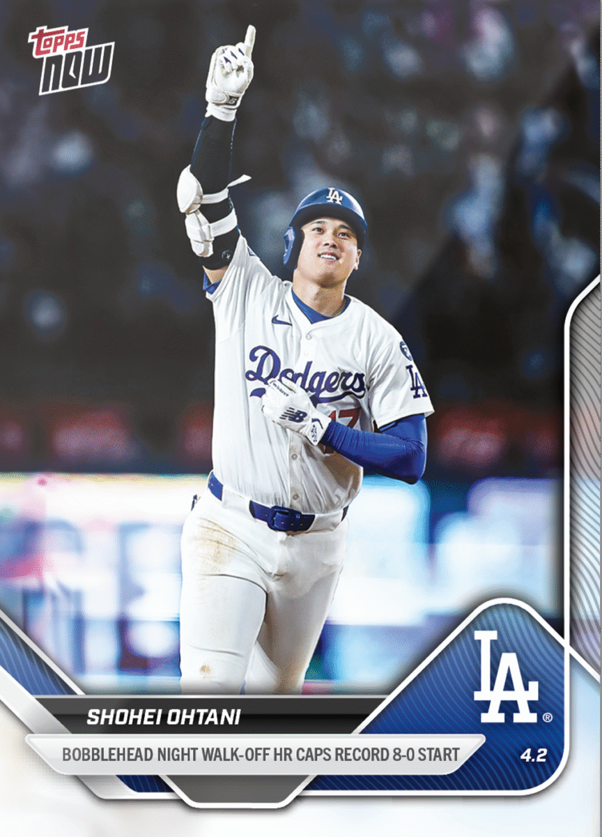 日籍球星大谷翔平在美國大聯盟季後賽單場揮出三響砲。(影像翻拍自球員卡)。