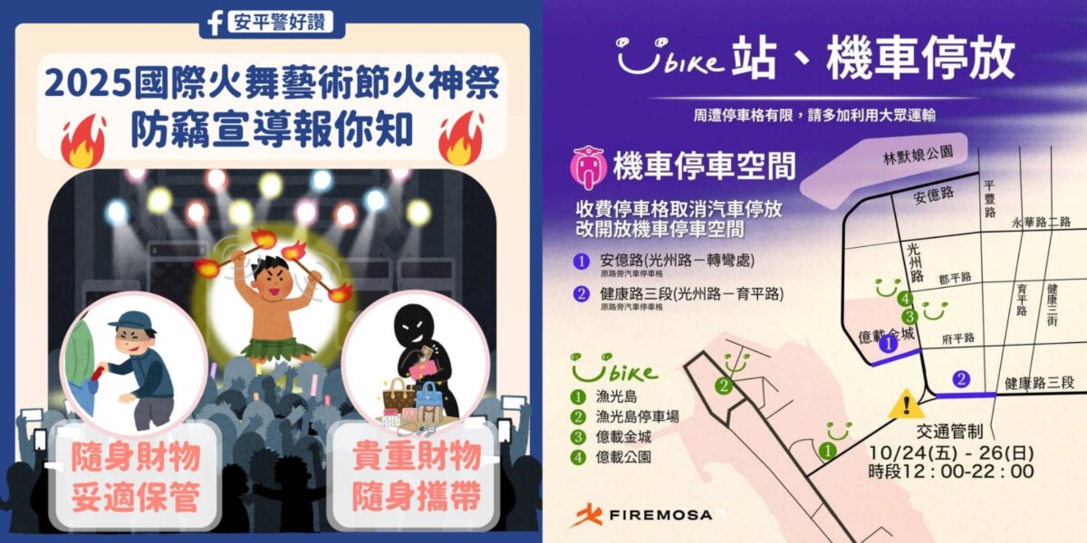 ▲台灣首屆國際火舞藝術節「火神祭」（Firemosa）將於本週光復節連假每日下午3時至晚間9時，在漁光島盛大舉行。（圖／台南市政府警察局第四分局提供）