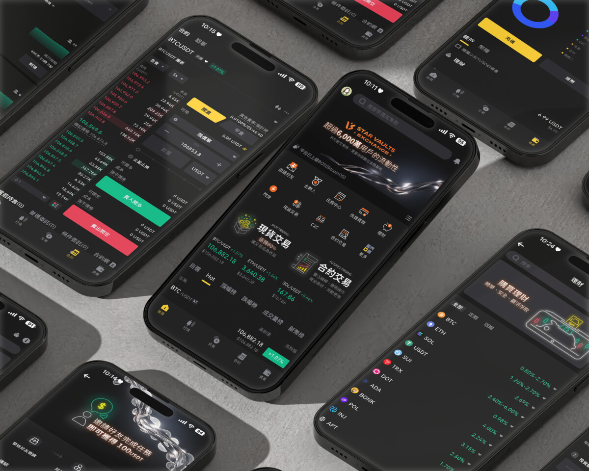 Star Vaults推出全新行動應用程式，整合即時行情、交易功能與資產概況，介面設計簡潔流暢，支援多種主流幣種交易。(影像自Star Vaults Exchange提供)。