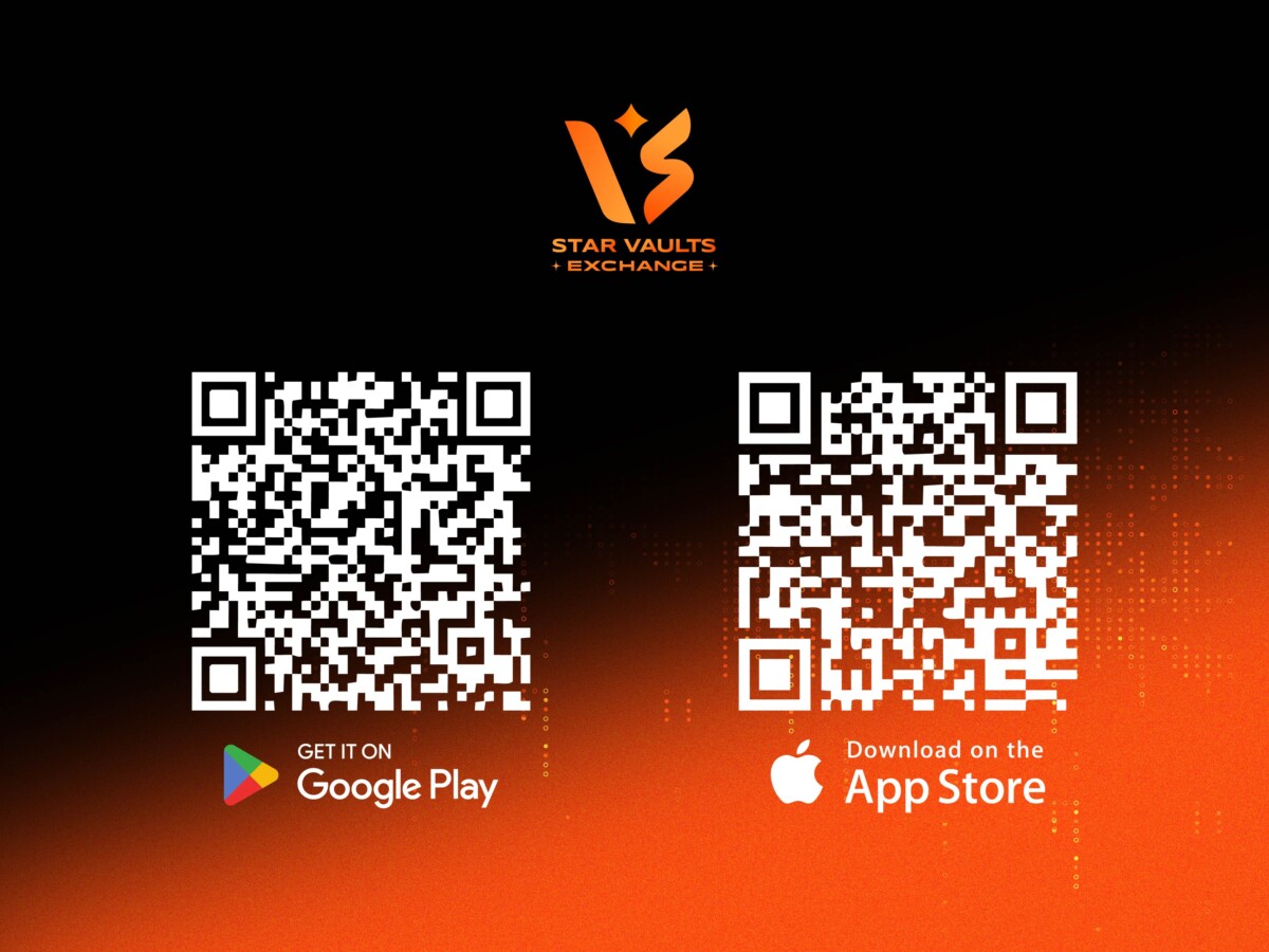 掃描 QR Code，即可在 Google Play 或 App Store 下載 STAR VAULTS 官方 App，體驗專業、安全的數位資產交易服務。(影像自STAR VAULTS Exchange提供)。