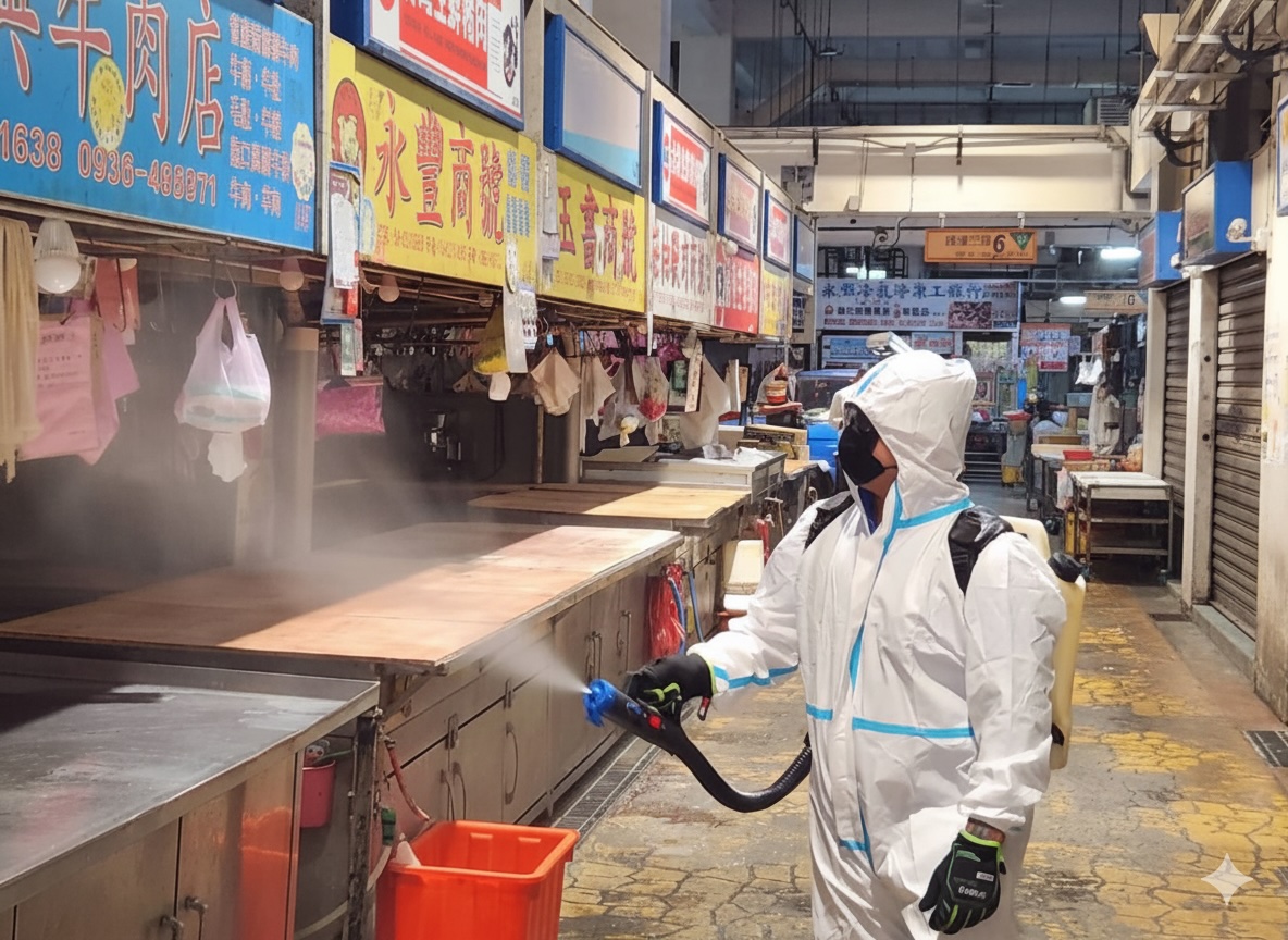 ▲中市府持續督導各市場落實環境清潔與消毒作業。(圖/中市府提供)