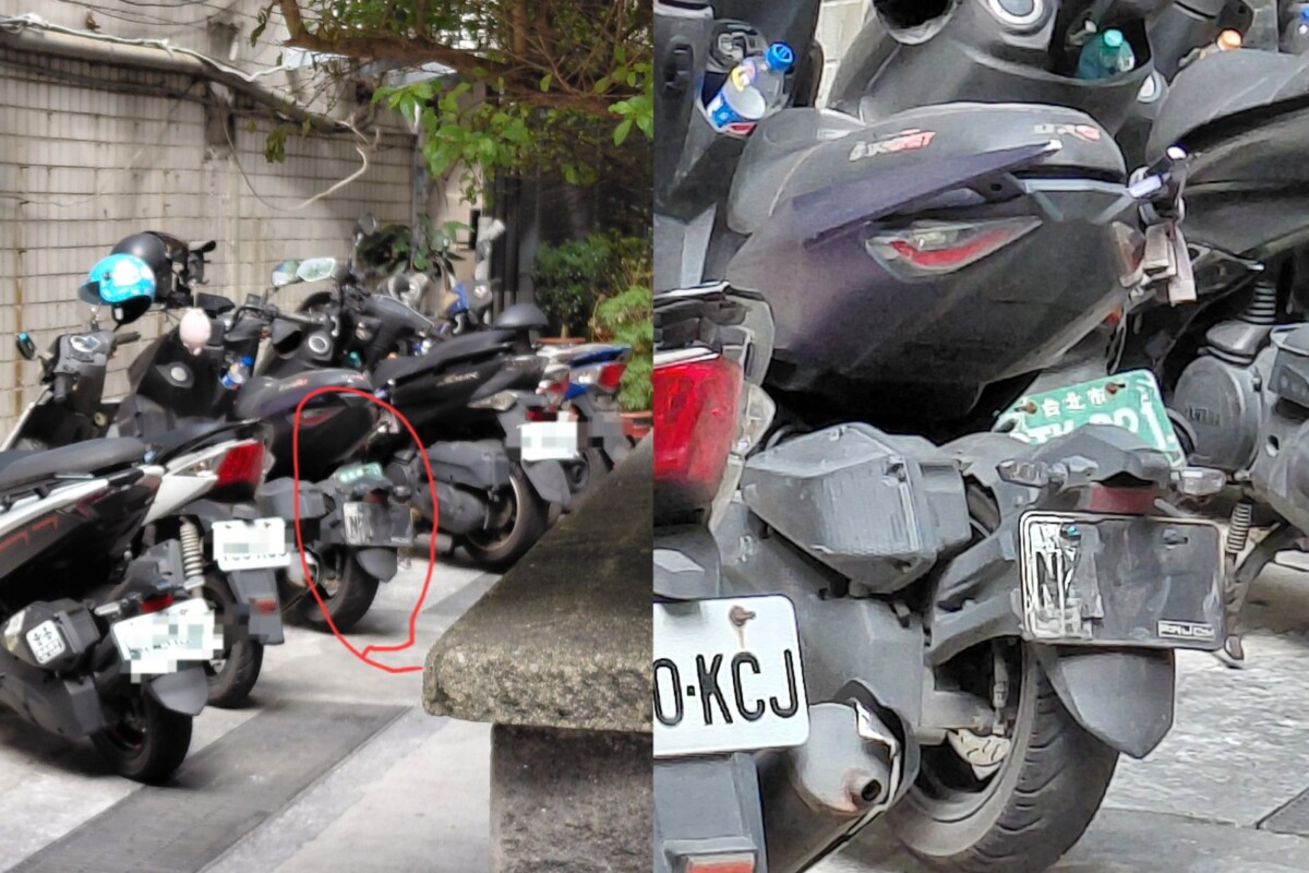 三重派出所後面的機車停車區還有整面車牌塗黑的機車，顯現出該派出所違規取締失當，更是對民眾反映消極處理。(影像由記者郭晉嘉拍攝)。
