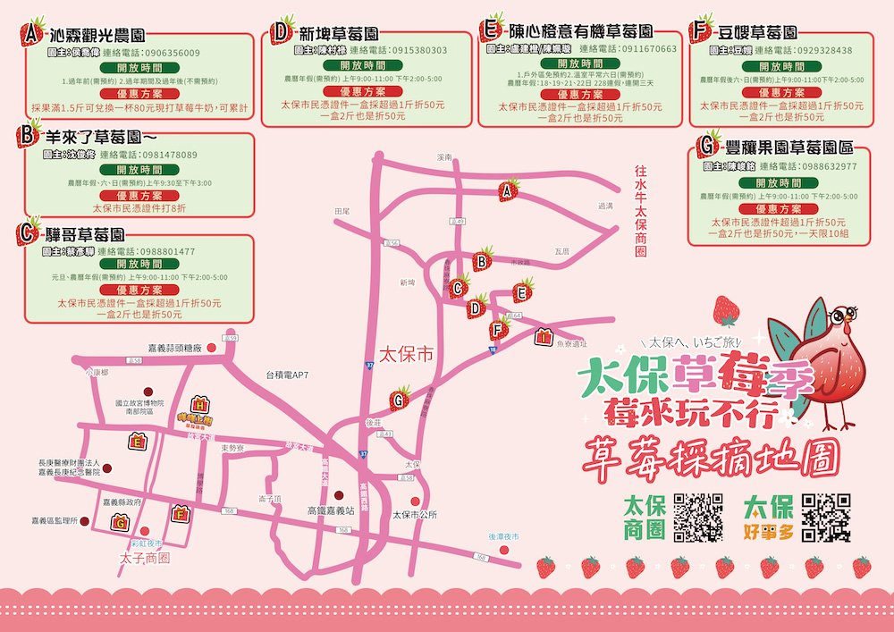 嘉義縣太保市公所鄭淑分市長與太保市農會黃靜玉總幹事為提昇農民收益與觀光效益，攜手行銷轄內7家優質草莓園。（圖/太保市公所提供）