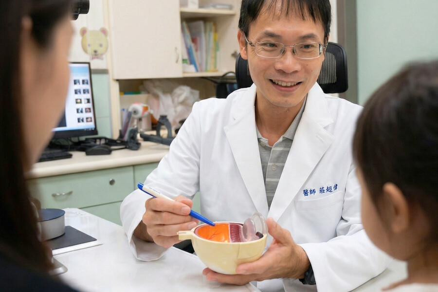嘉義基督教醫院眼科醫師莊超偉提出警告，指「近視絕非單純的視力問題，而是一種會導致眼球結構變形的『眼軸異常拉長』疾病！」（圖/嘉基提供）