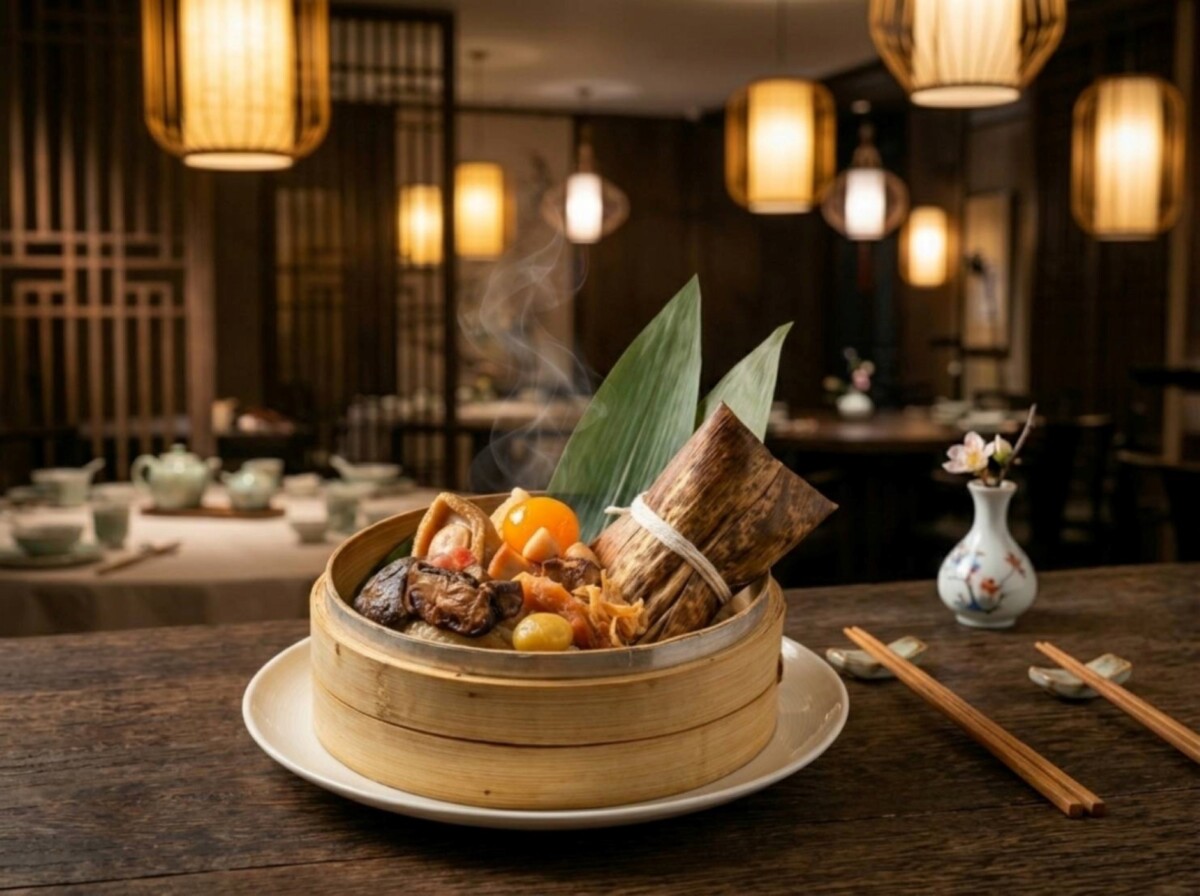 ▲「蠔乾珍味鮑魚粽」選用粵式精粹食材蠔乾入粽，與Q彈鮑魚交織出飽滿層次。(圖/台中金典酒店提供)