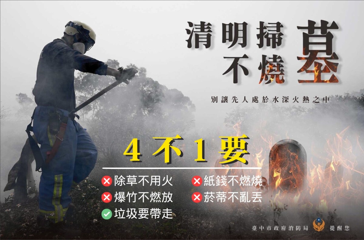▲台中市消防局清明節宣導圖卡。(圖/中市府提供)