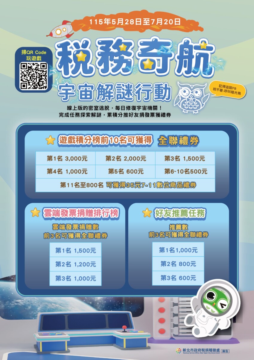 新北稅務宇宙解謎登場　總獎金逾4萬元等你挑戰