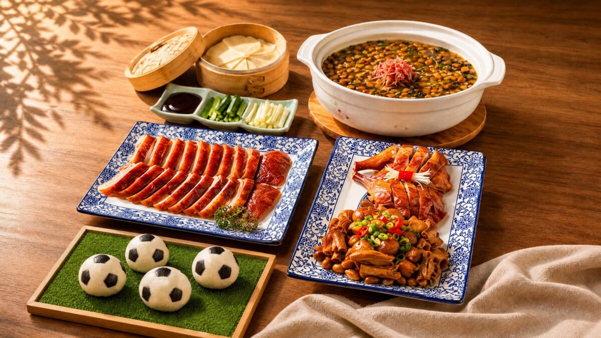 ▲高雄翰品酒店推出世足應援活動，點用港都茶樓一鴨三吃料理，即贈送造型吸睛的足球造型流沙包4顆。（圖/高雄翰品酒店提供）