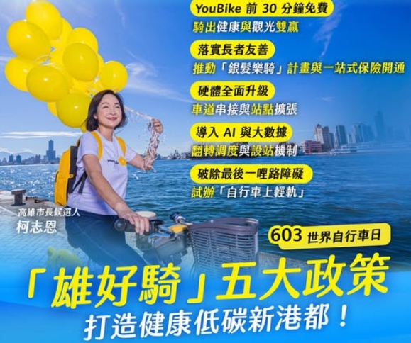 柯志恩 YouBike前30分鐘免費政策，高雄絕不能落後